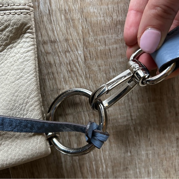 ▶️ B Makowsky Colorblock Leather Crossbody Bag Cream Silver Blue EXCELLENT - Picture 9 of 16